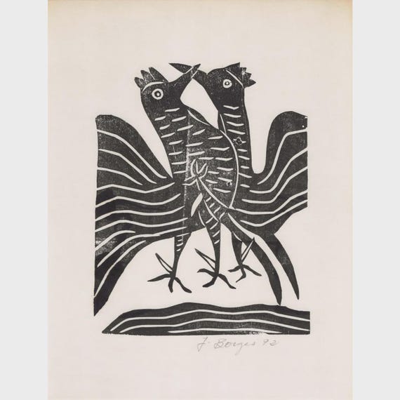 Jose Borges Woodblock Prints Bird Hunter Rooster Fight Cattle Drive