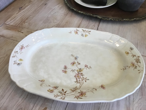 Ironstone Serving Platter Stained Crazed A.J. Wilkinson Floral Chunky