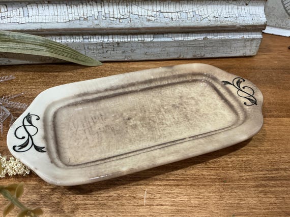 Ironstone Butter Dish Stained Crazed Vintage