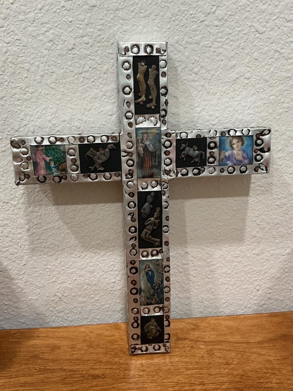 Mexican Cross Milagros Handmade Metal Wood