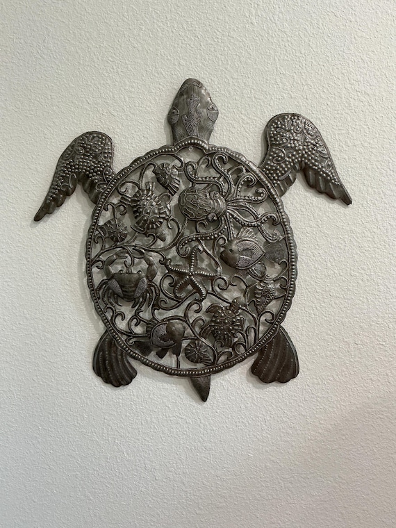 Sea Turtle Wall Art Haitian Metal Beach Decor 22 x 22