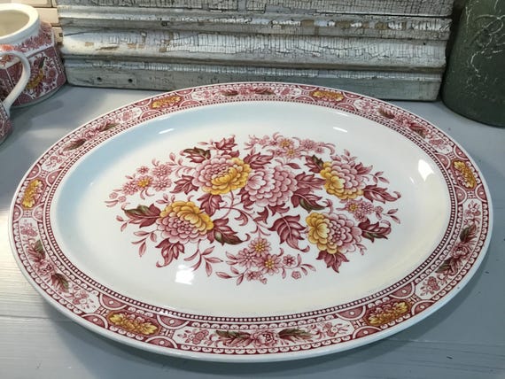 Ridgway Canterbury English Ironstone Platter Transferware Red Yellow