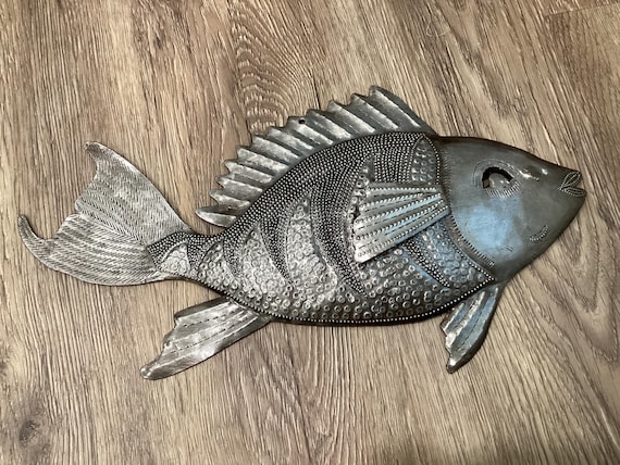 Haitian Silver Nautical Fish Handmade Metal 12” Wall Decor