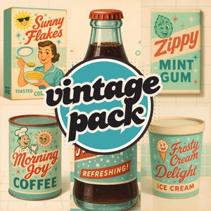 Retro Vintage Posters in 1950s Style – Colorful Retro Advertising – Printable Wall Art Download, 5 Pack