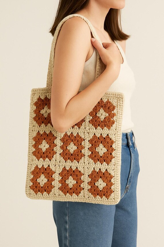 Granny Square Tote Bag Crochet Pattern PDF Easy Crochet Bag