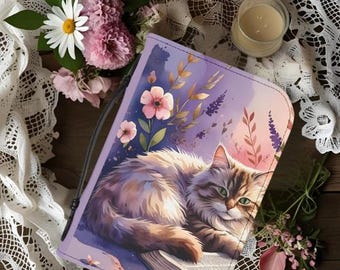 Whimsical Cat Bible Cover | Religious Gift, Cat Lover Accessory, Cute Book Cover for Bibles, Journals, or Study Materials