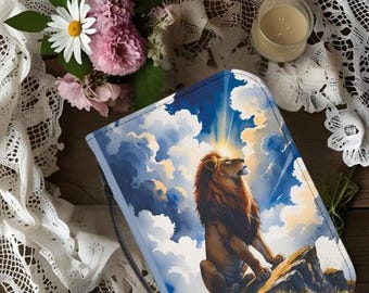 Majestic Lion Bible Cover | Inspirational Gift, Religious Accessory, Christian Decor, Scripture Protection, Faith-Based Journal