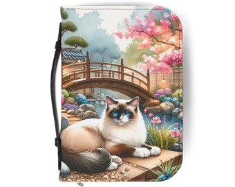 Elegant Cat-Themed Bible Cover, Floral Organizer, Gift for Cat Lovers, Faith Journal Sleeve, Religious Cat Art
