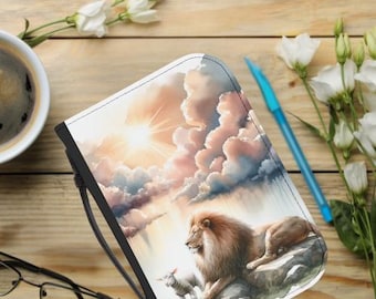 Majestic Lion Bible Cover | Religious Gift, Christian Accessory, Scripture Organizer, Faith Companion, Spiritual Journaling