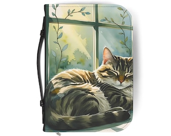 Funda para Biblia con diseño de gato acogedor, regalo para amantes de los gatos, porta Biblia personalizado, estuche para diario inspirador, ideal para la iglesia o el hogar.