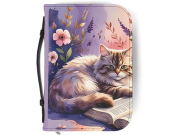 Whimsical Cat Bible Cover | Religious Gift, Cat Lover Accessory, Cute Book Cover for Bibles, Journals, or Study Materials
