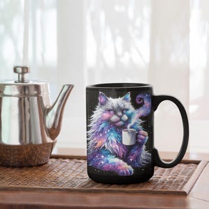 Galaxy Cat Coffee Mug, Celestial Art, Cat Lover Gift, Space Mug for Starlit Evenings
