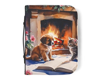 Cozy Cat Bible Cover | Bible Case with Cat Design, Winter Theme, Gift for Cat Lovers, Religious Journal, Cute Organizer