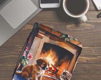 Cozy Cat and Puppy Bible Cover | Bible Case, Winter Theme, Gift for Pet Lovers, Religious Journal, Cute Organizer