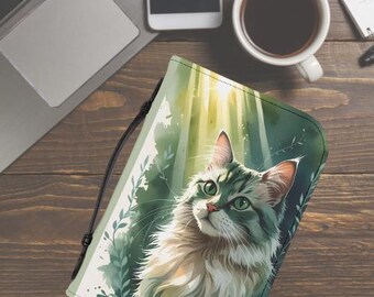 Majestic Cat Bible Cover, Cat Lover Gift, Religious Accessories, Personalized Bible Cases, Cute Pet Gift for Book Lovers