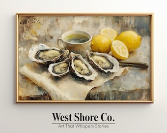 Vintage Oyster Still Life Print: Moody Coastal Kitchen Art (Digital Download)