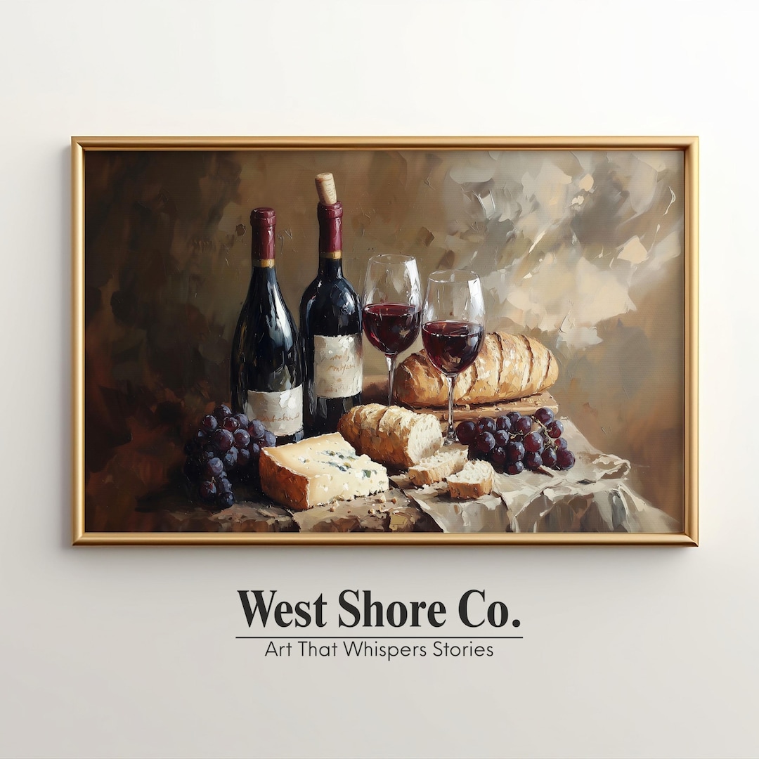 Rustic Wine and Cheese Still Life Print: Vintage Vineyard Decor ...