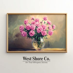 Vintage Peony Print: Pink Floral Bouquet Oil Painting (Digital Download)