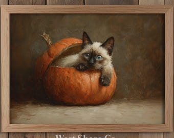 Siamese Kitten in Pumpkin: Cozy Fall Cat Wall Art (Digital Download)