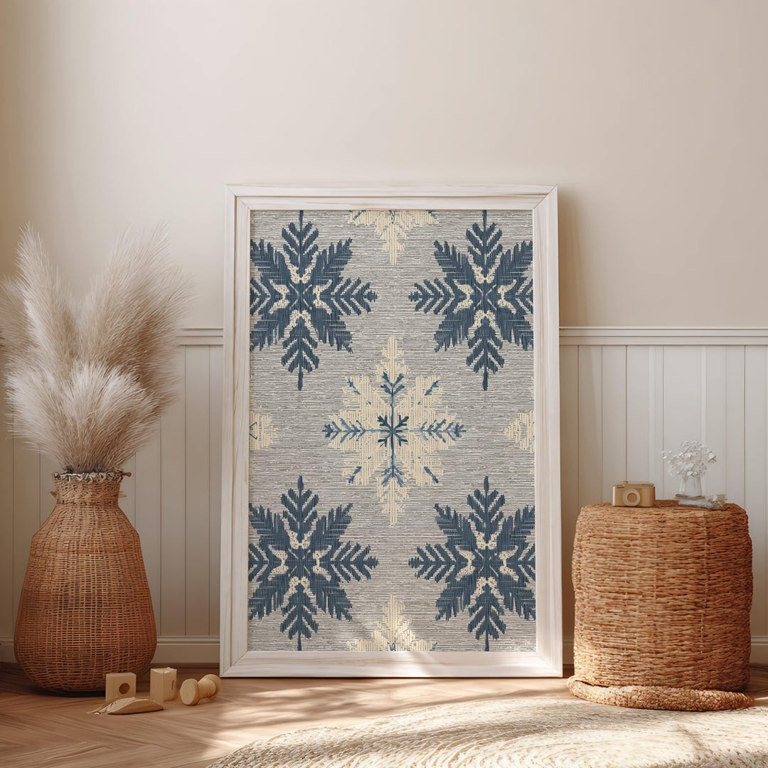 Nordic Snowflake Wall Art: Cozy Winter Printable, Rustic Scandinavian ...