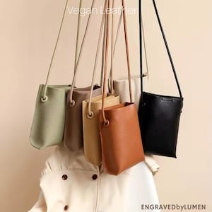 Vegan Leather Crossbody Phone Bag: Everyday Crossbody Purse, Minimalistic Small Messenger Bags,