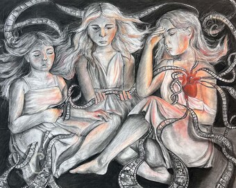 記憶喪失との和解 アートプリント | 運命の木炭とチョークパステル画 | アーカイブアートプリント