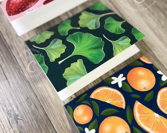模様付きノートカード | イチゴ柄ノートカード | イチョウ柄ノートカード | オレンジ柄ノートカード | 空白ノートカード