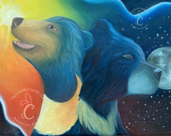 バランスアートプリント | 太陽と月のクマの油絵 | アーカイブアートプリント