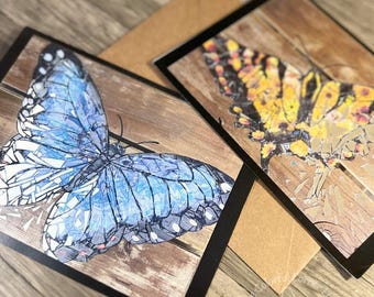 蝶のグリーティングカード | 5 x 7インチ ブルーモルフォ蝶とアゲハチョウのグリーティングカード