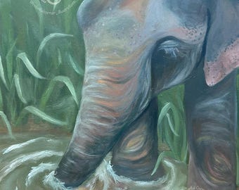 インポスター症候群のアートプリント | 象とネズミの反射油絵 | アーカイブアートプリント