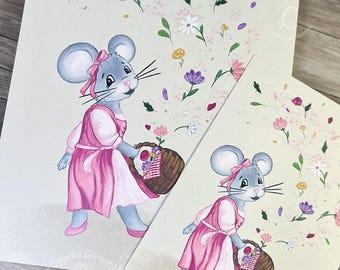 ルネッサンス風マウスのアートプリント｜花かごを持ったマウスのデジタルアート作品｜アーカイブアートプリント