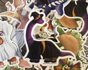 コスチューム恐竜ステッカー｜ウォーターボトル、ノートパソコン、車などに貼れる防水ステッカー