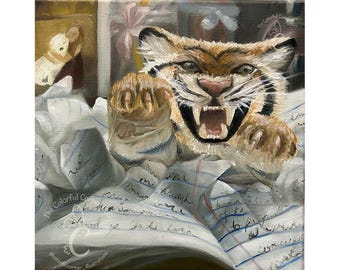 カタルシス アートプリント | ノートから飛び出す虎の油絵 | アーカイブアートプリント