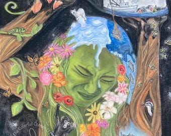 プレッシャーアートプリント｜母なる大地にインスパイアされた木炭とチョークパステル画｜アーカイブアートプリント