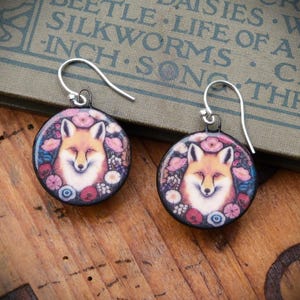 Ręcznie robione ceramiczne kolczyki z lisem, srebro próby 925, wzór Cottagecore