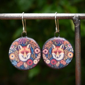 Handmade Ceramic Fox Earrings – Sterling Silver, Floral Design: North Yorkshire