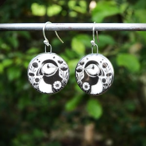 Handmade ceramic puffin earrings with platinum lustre and sterling silver ear hooks. Made in N Yorks.-Nature lover gift-Bird lover gift