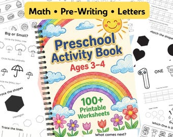 Printable Preschool Worksheets Ages 3-4, Summer Screen Free Activities, Alphabet Tracing Letter Recognition, Number Math Counting Workbook