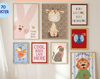 Kids Wall Art Bundle 70 Printable Posters, Whimsical Animal Nursery Prints, Playroom Gallery Wall Decor, Digital Download