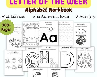 Letter of the Week Alphabet Workbook, Printable A-Z, Preschool Ages 3-5