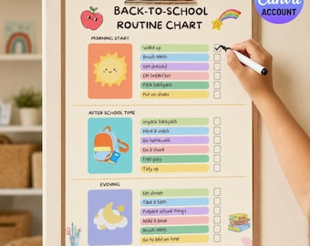 Back to School Routine Chart for Kids, Editable Canva Template, Digital Download