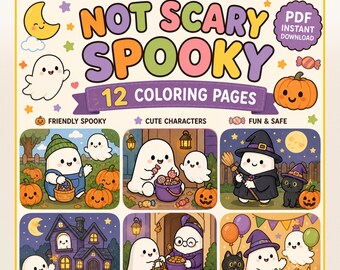 Cute Spooky Coloring Book for Kids | Not Scary Halloween | Kawaii Ghost Pages PDF