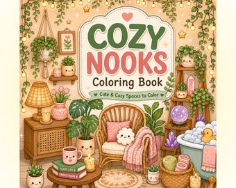 Cozy Nooks Coloring Book, 30 Printable Pages | Kawaii Cottagecore PDF | Bold and Easy