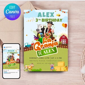 Invitación Zenon Template, Editable Zenon Birthday Invitation, La Granja de Zenon Invitation, Farm Birthday Invitation, Editable in Canva