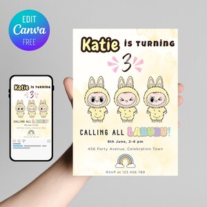 Labubu Birthday Party Invitation, Labubu Invite, Invitation Template, Printable Invite, Cute Monsters Printable Invitation, Instant Download