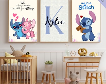 Personalized Stitch Wall Art Prints, Custom Disney Nursery Decor (Set of 3)