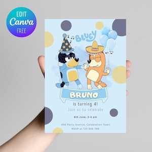 Bluey Birthday Party, Editable Bluey Birthday Invitation, Bluey Pool Party Birthday Invite, Instant Download, Editable in Canva, Blue Invite