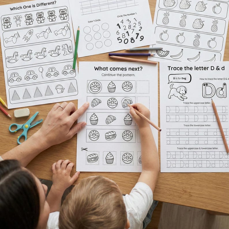 Preschool curriculum bundle cover image showing printable worksheets for age 3-4 homeschooling and kindergarten readiness.
