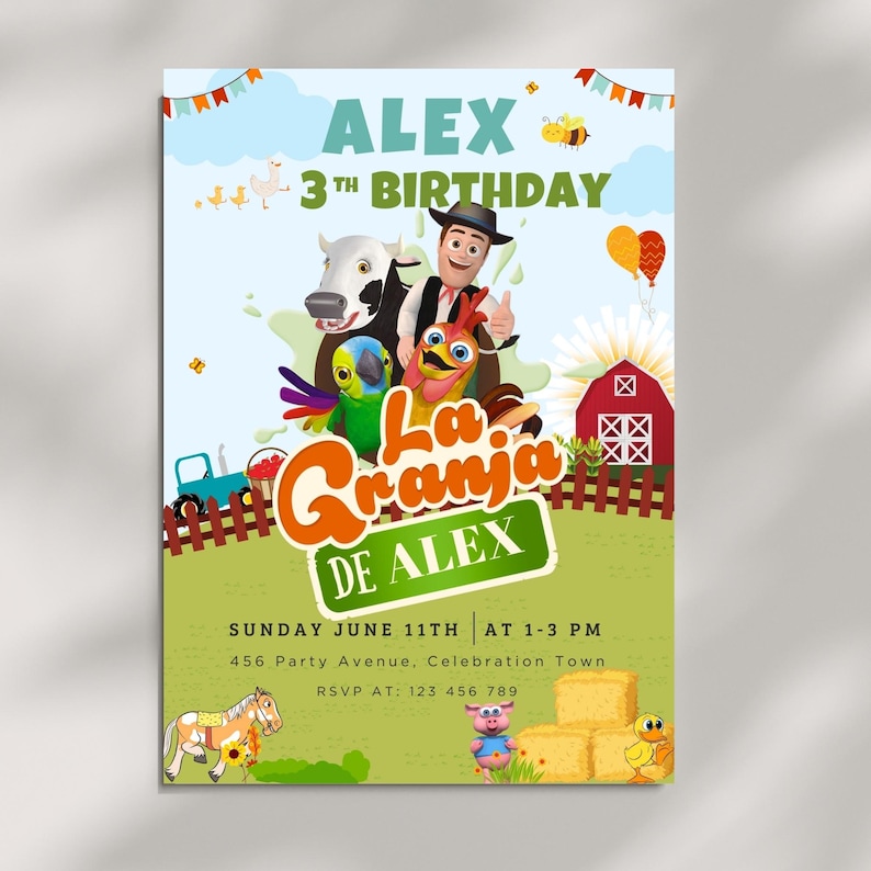 Invitación Zenon Template, Editable Zenon Birthday Invitation, La Granja de Zenon Invitation, Farm Birthday Invitation, Editable in Canva