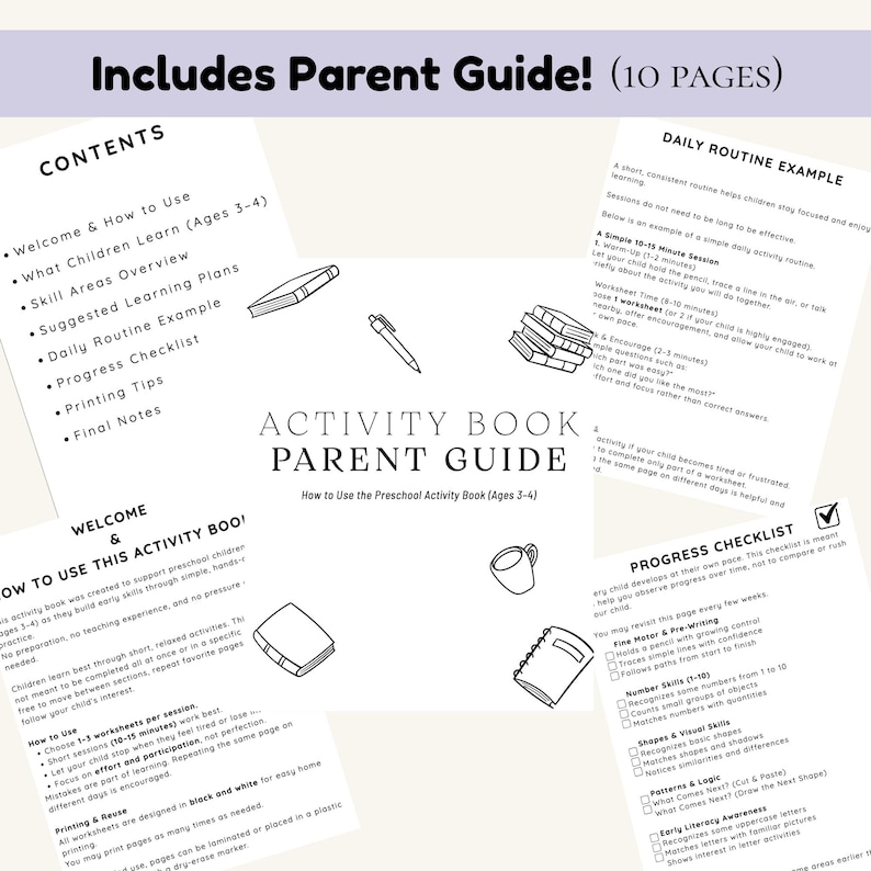 Preschool curriculum bundle cover image showing printable worksheets for age 3-4 homeschooling and kindergarten readiness.
